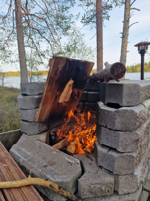 Saumon cuit au feu de bois en Laponie