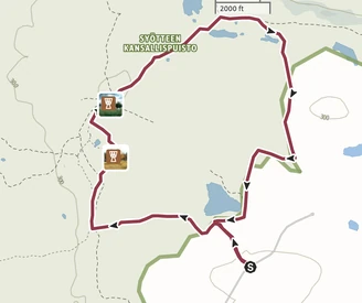 Mapa de una ruta circular a pie con paradas señaladas