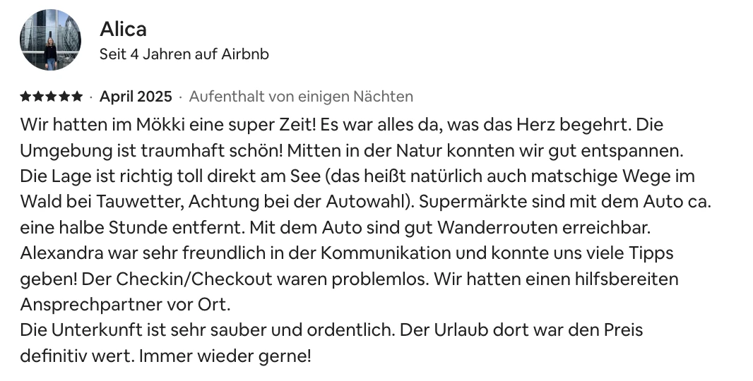 Opinión original de Alica en Airbnb