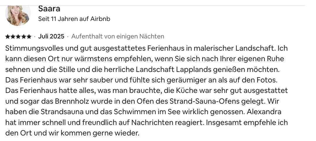 Opinión original de Saara en Airbnb