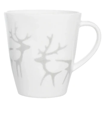 Taza blanca con un motivo sencillo de reno gris