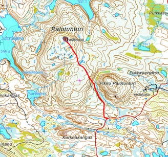 Mapa topográfico de senderismo con ruta marcada en rojo