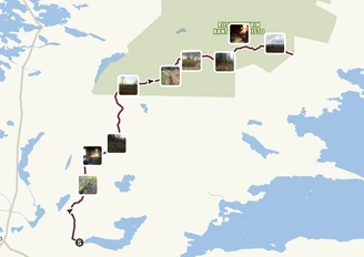 Mapa general con ruta de senderismo y fotos de los lugares