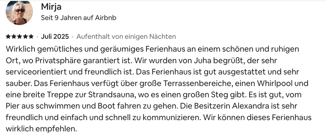 Opinión original de Mirja en Airbnb