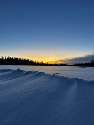 Bright horizon above a snowy landscape