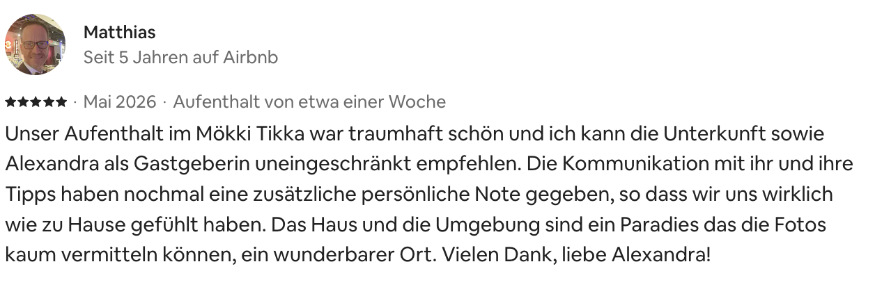 Opinión original de Matthias en Airbnb