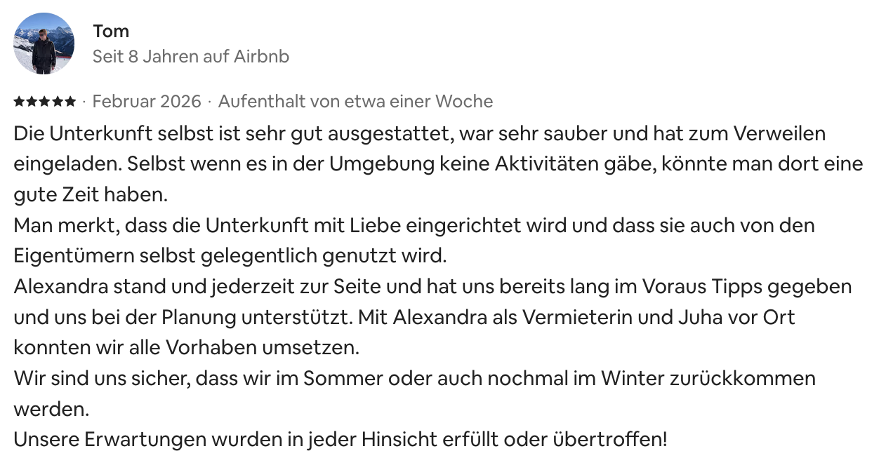 Opinión original de Tom en Airbnb