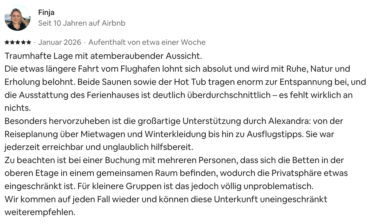Opinión original de Finja en Airbnb