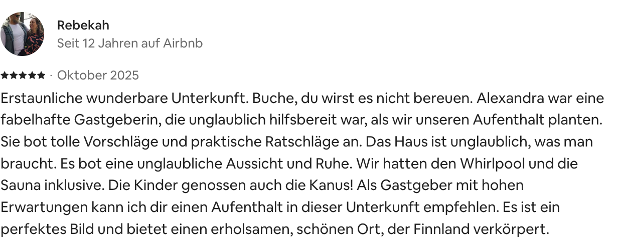Opinión original de Rebekah en Airbnb